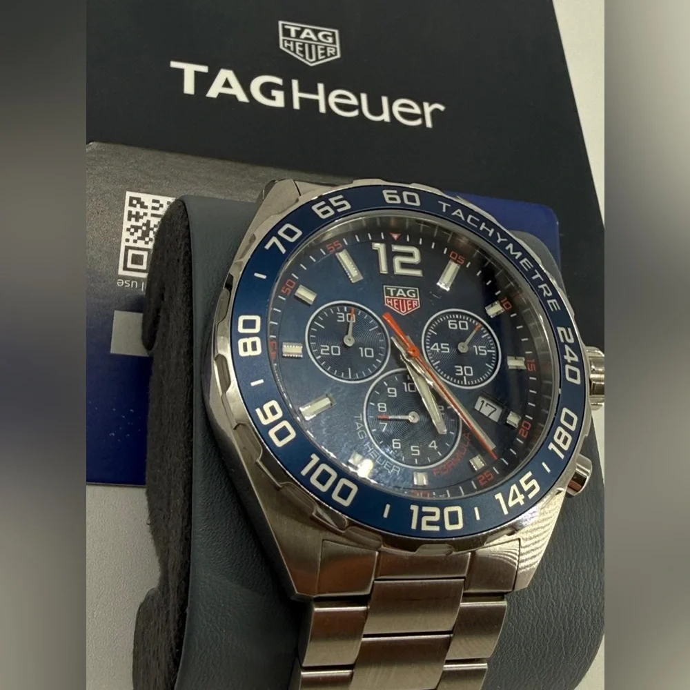 Tag Heuer Men's Silver Stainless Steel Watch with Blue Dial